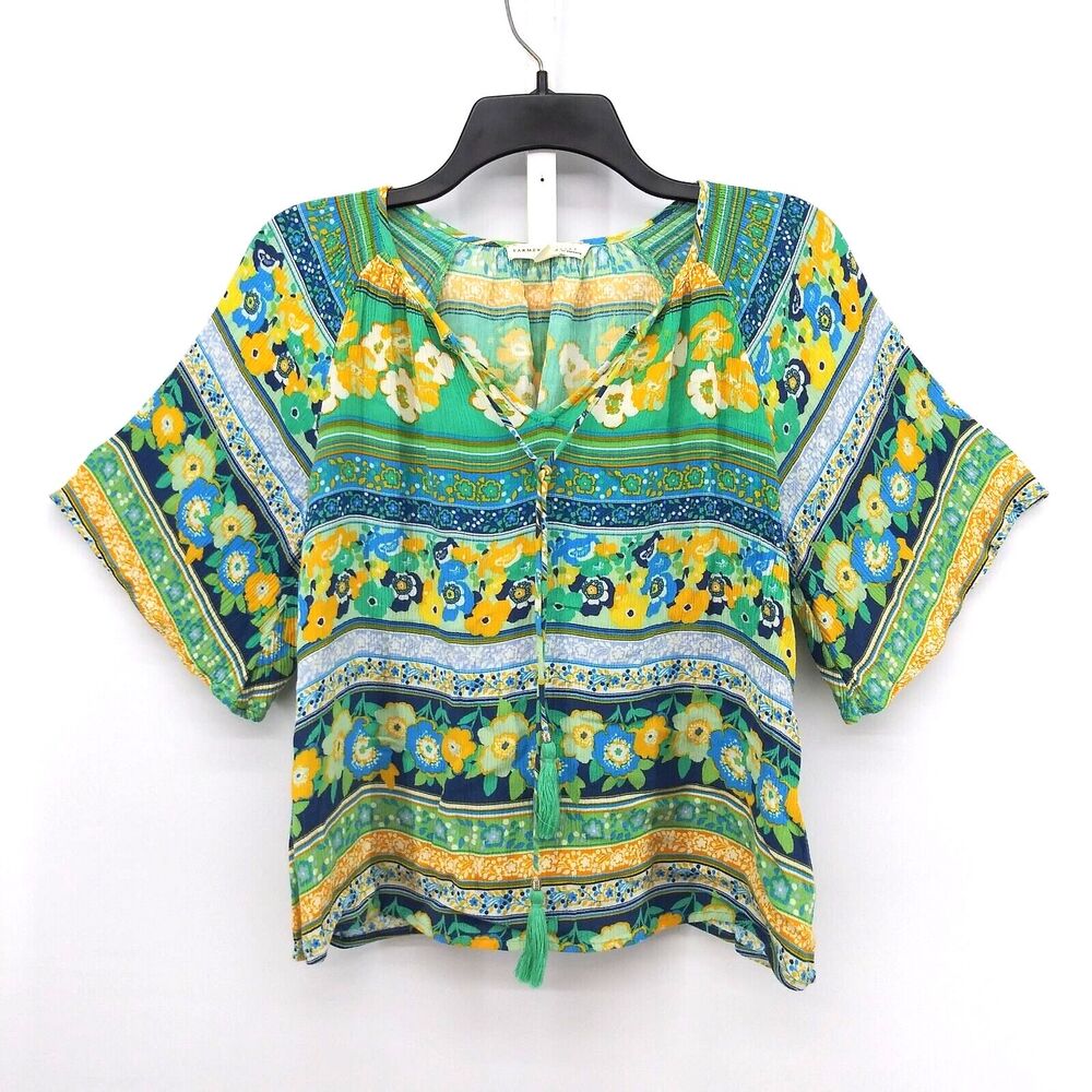 Farmers Market by oneworld Shirt Womens Size PS Floral Tassels Pullover Blouse